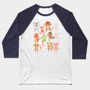 12 Chinese Zodiac Animals Cute Kawaii Colorful Baseball T-Shirt